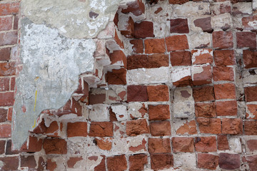 Texture with bricks in an old destroyed monastery