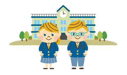学校と男女の学生