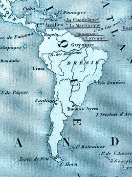 古い世界地図　南米大陸