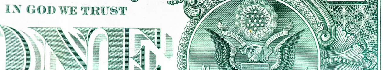 Cut-out portion of a high-resolution, one-dollar banknote as a header for a blog or website