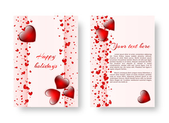 Romance background with bright red hearts for congratulations on Valentine's day, mother's day or birthday. Vector illustration
