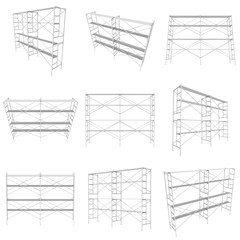 Scaffolding metal construction set isolated on white. 3d render illustration - obrazy, fototapety, plakaty