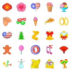 Festive season icons set, cartoon style