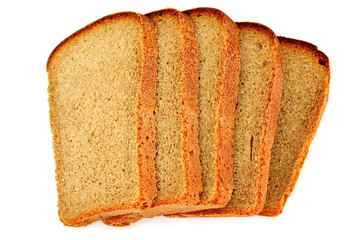 Sliced loaf of rye grain bread. Isolated. White background