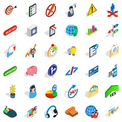 Commercial manager icons set, isometric style