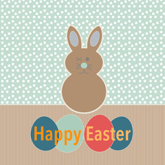 colorful happy easter greeting card with bunny and eggs