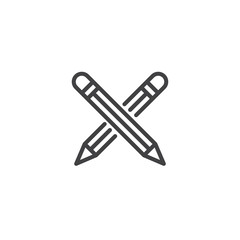 Crossed pencils line icon, outline vector sign, linear style pictogram isolated on white. Design symbol, logo illustration. Editable stroke