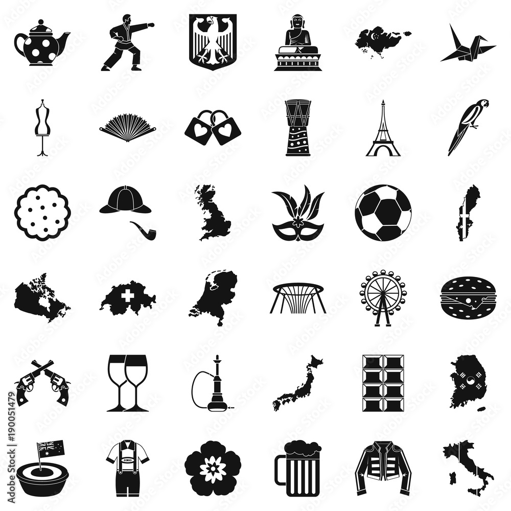 Poster mapping icons set, simple style