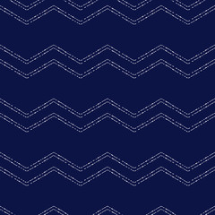 Blue and white chevron grunge geometric seamless pattern, vector