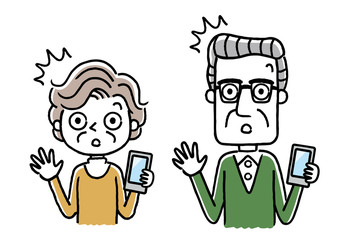 シニア夫婦：スマホ、スマートフォン
