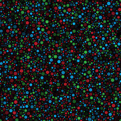 Seamless pattern with colorul dots on black background. Vector.