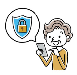 シニア女性：スマートフォン、セキュリティ
