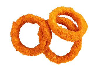 crispy fried onion rings isolated on white