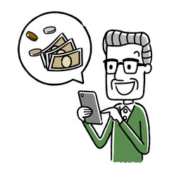 シニア男性：スマートフォン、お金
