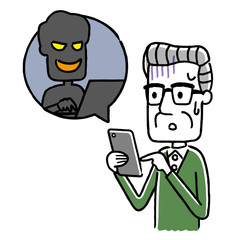 シニア男性：：スマートフォン、詐欺
