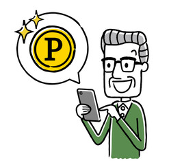 シニア男性：スマートフォン、ポイント
