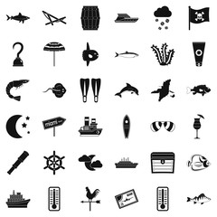 Marine environment icons set, simple style