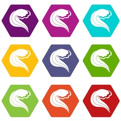 Ocean or sea wave icon set color hexahedron