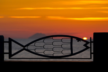 Metallic fish in the sunset