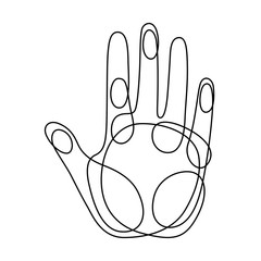 Fototapeta premium Endless line art illustration of hand. Continuous black outline drawing on white background
