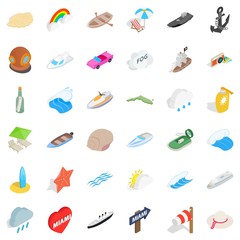 Sea place icons set, isometric style