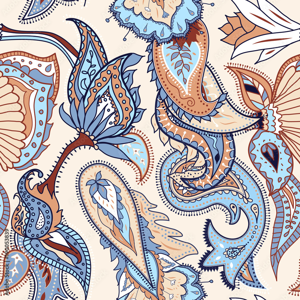 Poster pattern based on decorative elements paisley. seamless pattern in indian style.