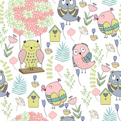 Seamless pattern with cartoon owls. Perfect for paper products, gift items and patterns, fabric design and others