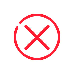 x icon, delete line icon. Red delete button. Red cross