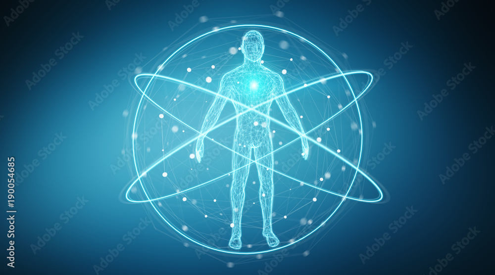 Poster Digital x-ray human body scan background interface 3D rendering