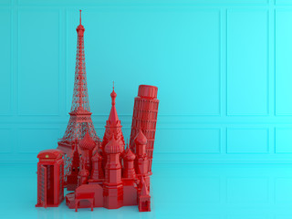 Naklejka na ściany i meble Red europe landmark . Love travel Europe concept.3d render