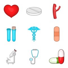 Hospital clinic icons set, cartoon style
