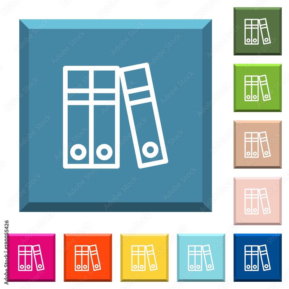 Poster document folders white icons on edged square buttons