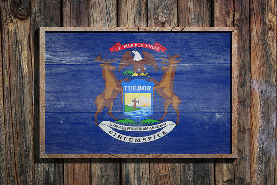 Wooden Michigan flag