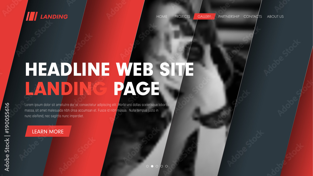 Poster Web site header template with diagonal hovering lines and a place for photos