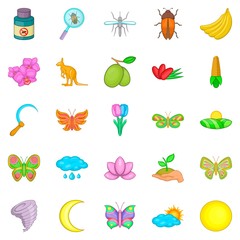 Heyday icons set, cartoon style