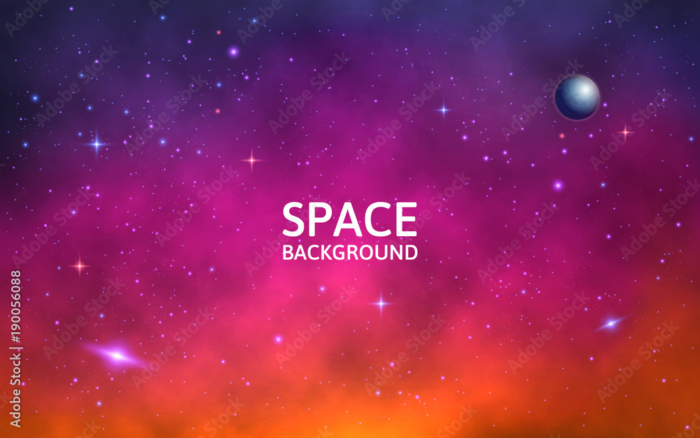 Wall mural space background. colorful galaxy with nebula, planet and stars. abstract futuristic backdrop. stard