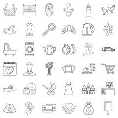 Married life icons set, outline style