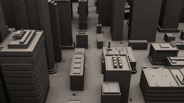 Cityscape 102: A city aerial flyover 3d animation (Loop).