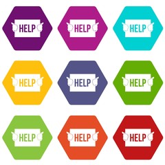 Help icon set color hexahedron