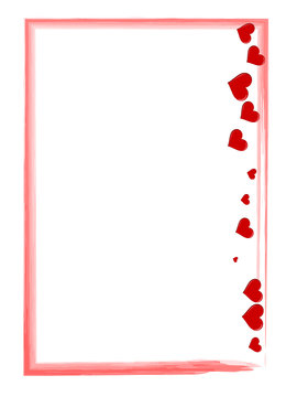 roter Rahmen mit Herzen und Pinselstrich Liebesbrief