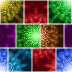 Seamless Holiday Background with Fireworks of Various Colors and Shapes. Tile Pattern for Web Design, Split Into Separate Parts. Eps10, Contains Transparencies. Vector