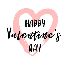 Hand drawn lettering for valentines day with drawn heart. Vector typography design isolated on white background.