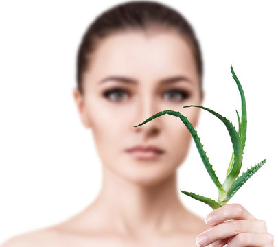 Woman With Aloe Vera Plant And Perfect Ski