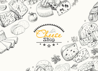 Vector background with a variety of cheeses