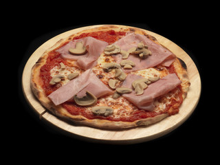 pizza with ham and mushrooms