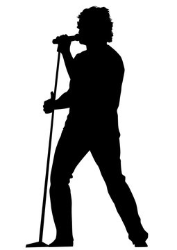 Singer with  microphone in rock style on white background