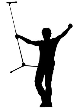 Singer with  microphone in rock style on white background
