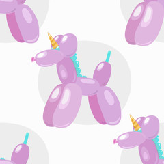 Balloon unicorn. Vector seamless pattern of cute cartoon bubble animal in soft pink color isolated on white background. Design element for wrapping, card, t-shirt print, invitation, accessories