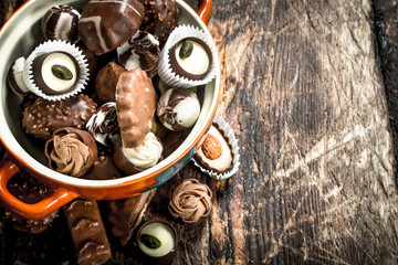 Chocolate candies in a bowl.