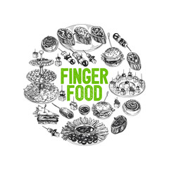 Beautiful vector hand drawn finger foods Illustration. - obrazy, fototapety, plakaty